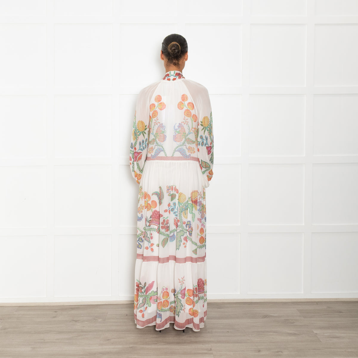 La Double J White Multi Floral Athena Silk Chiffon Maxi Dress