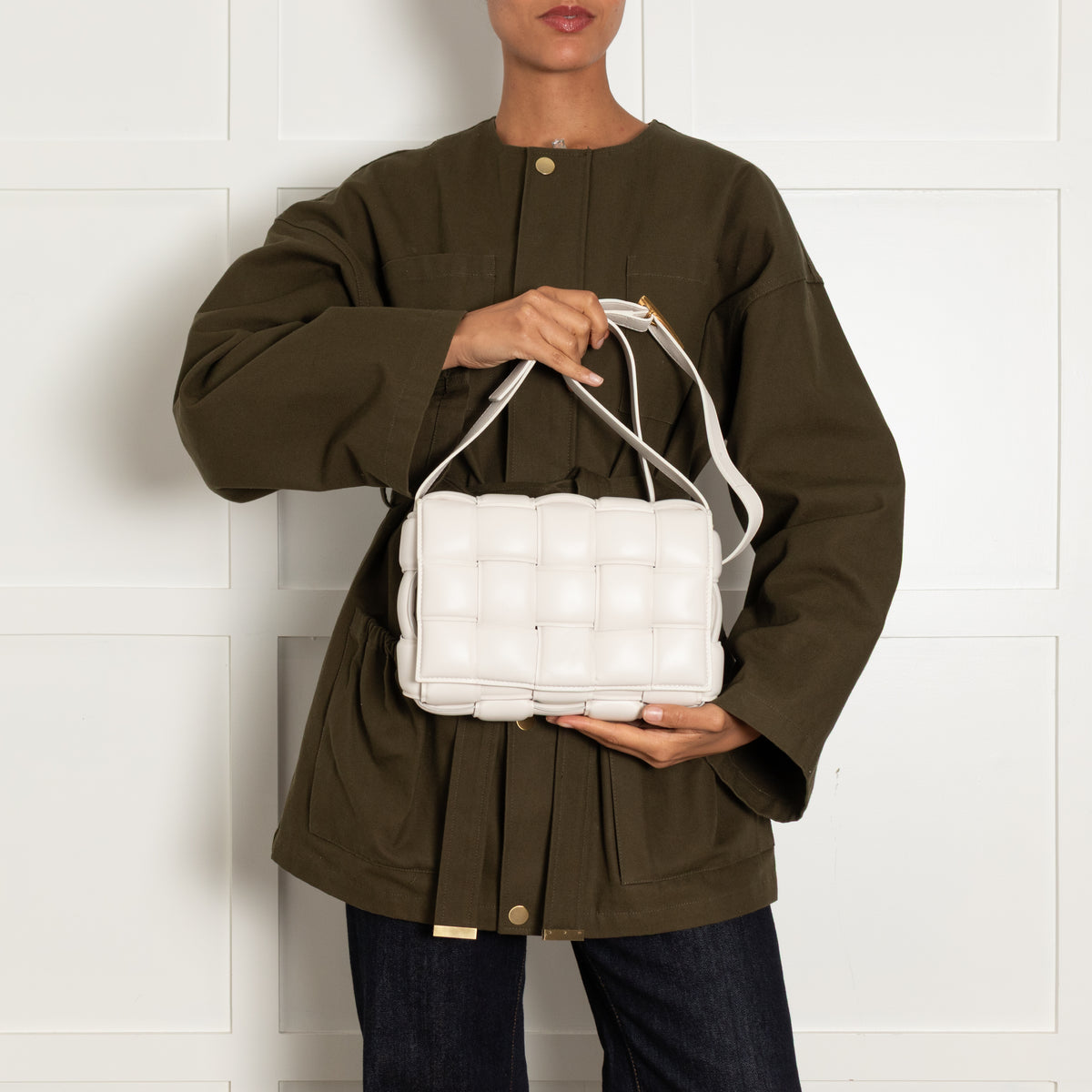 Bottega Veneta Cream Padded Leather Cassette Cross Body Bag