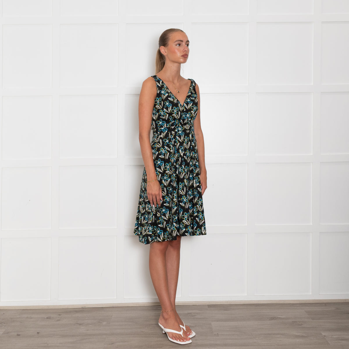 Prada Black White Blue Cotton Sleeveless Dress