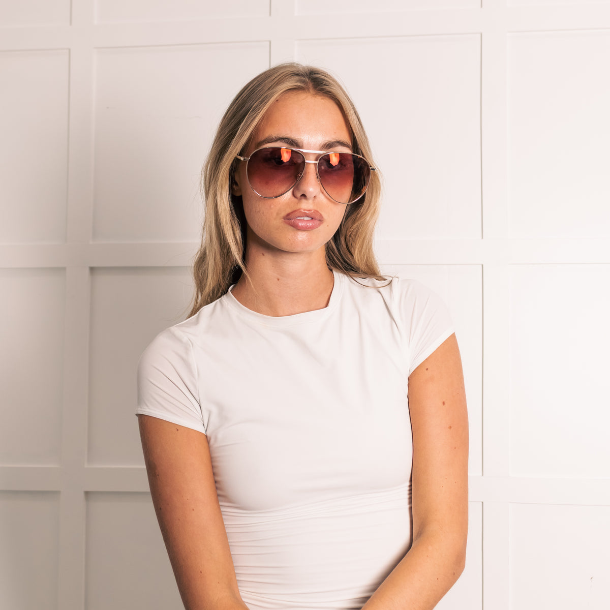 Linda Farrow Gold Titanium Aviator Shape with Brown Lens