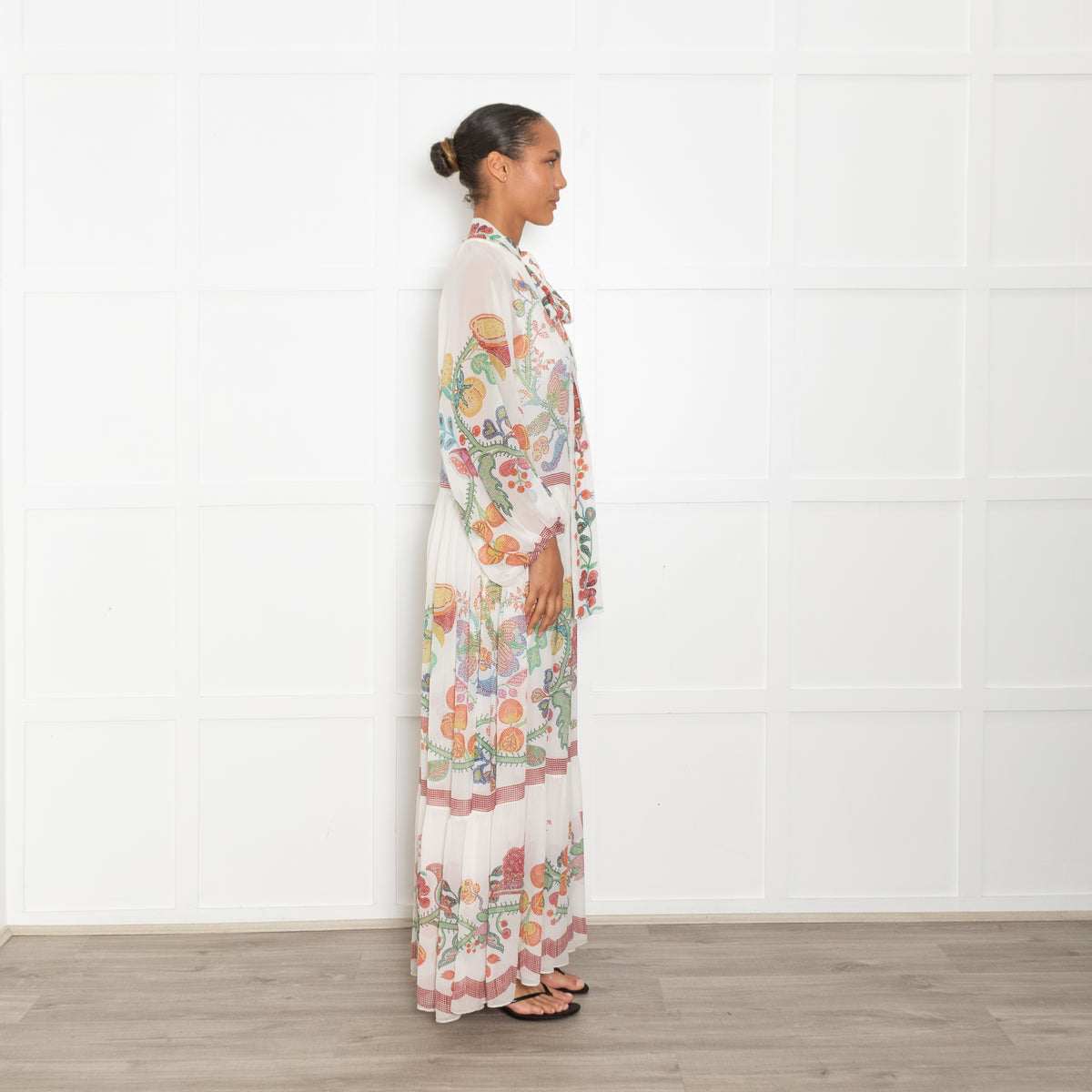 La Double J White Multi Floral Athena Silk Chiffon Maxi Dress