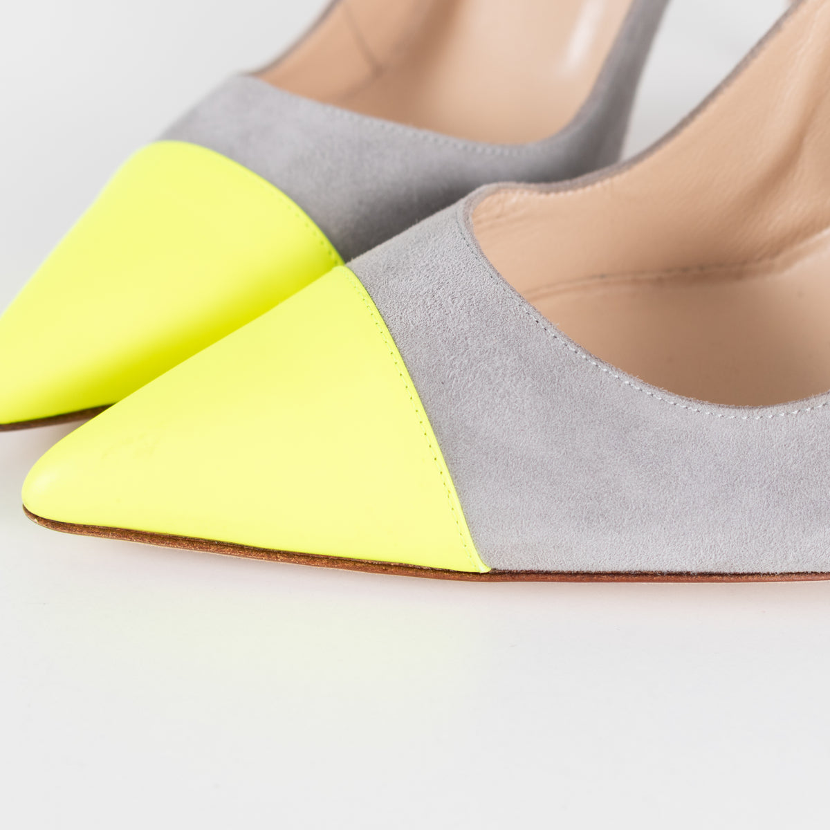 Manolo Blahnik Grey Court Shoe With Flourescent Toe
