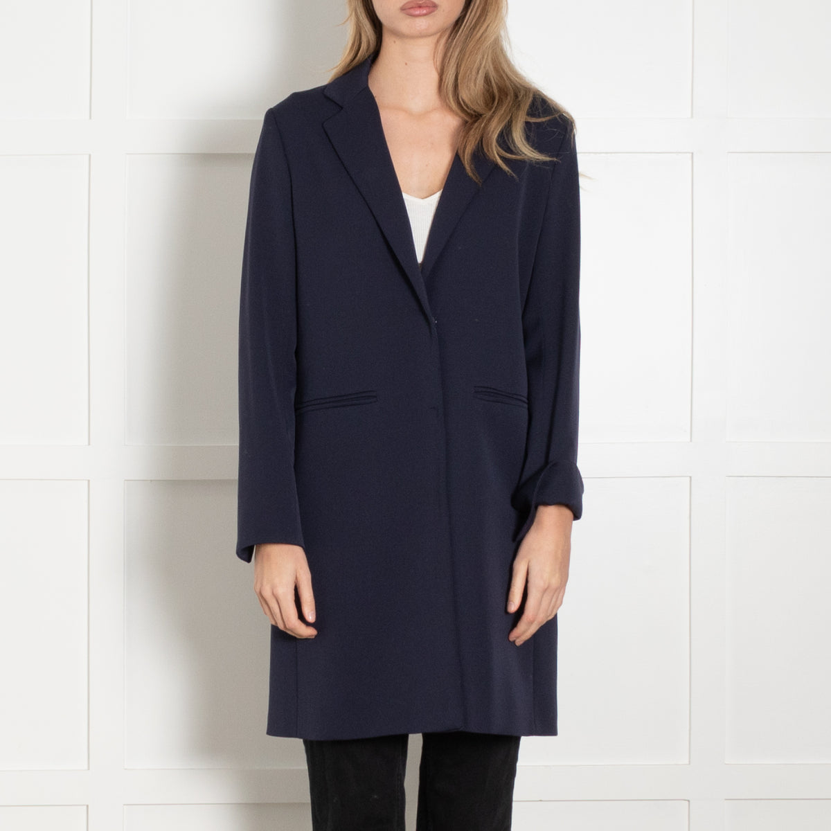 Cinzia Rocca Navy Light Wool Overcoat