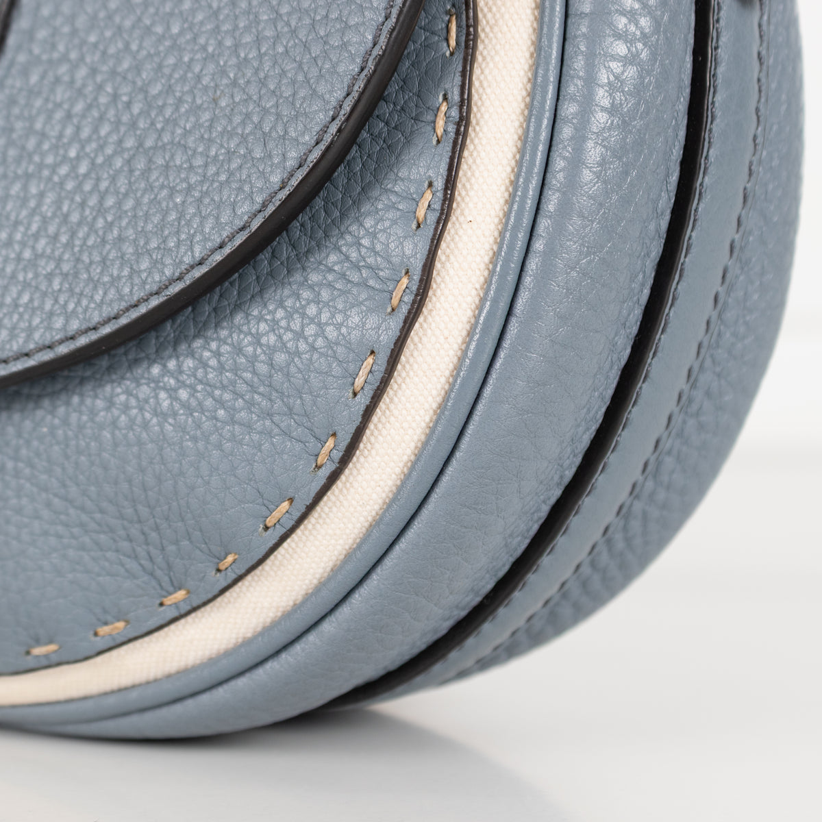 Fendi Blue Selleria Round Saddle Textured Leather Bag