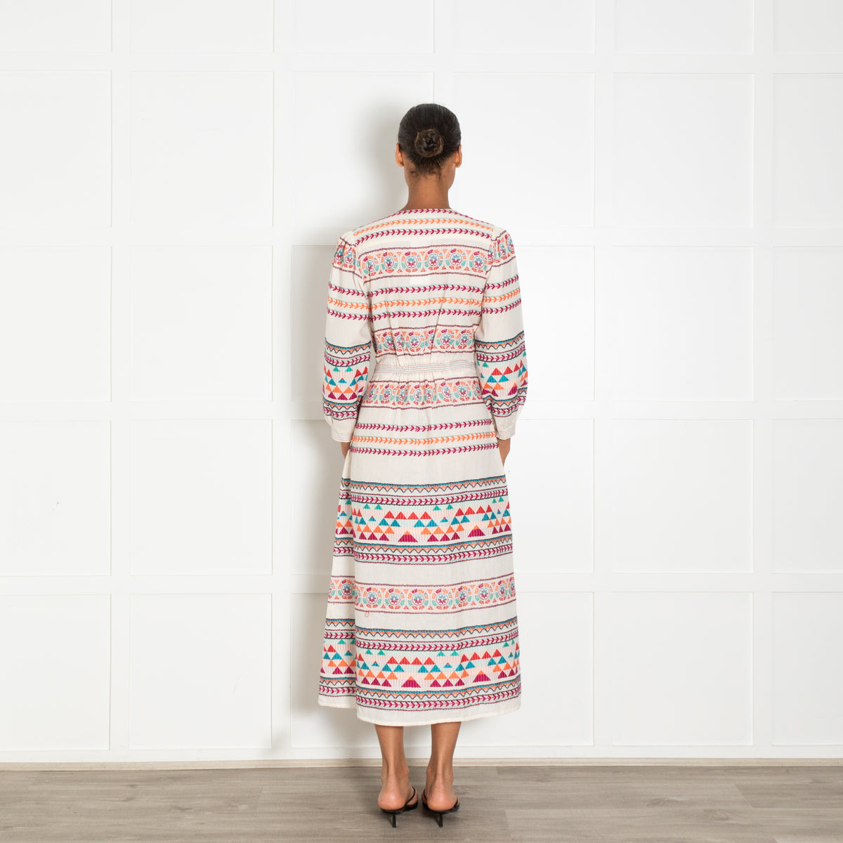 Aspiga Cream Multi Coloured Embroidered Cotton Dress