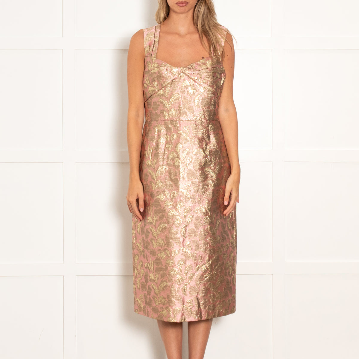 Prada Pink Gold Jacquard Sleeveless Dress