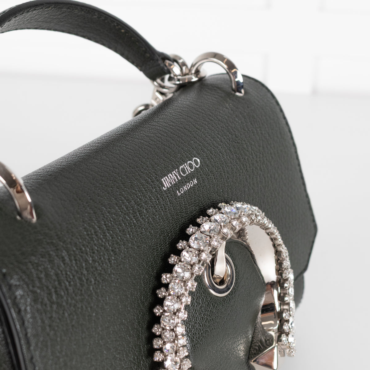 Jimmy Choo Green Leather Madeline Bag with Jewelled Clasp