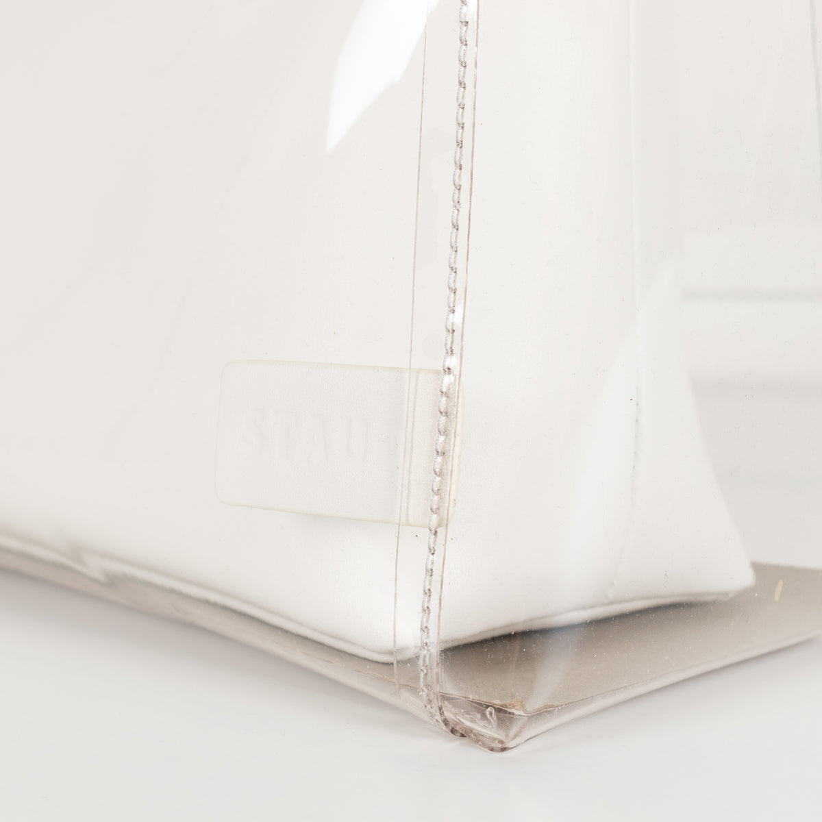 Staud Shirley White  Leather And Clear PVC Square Handle Bag