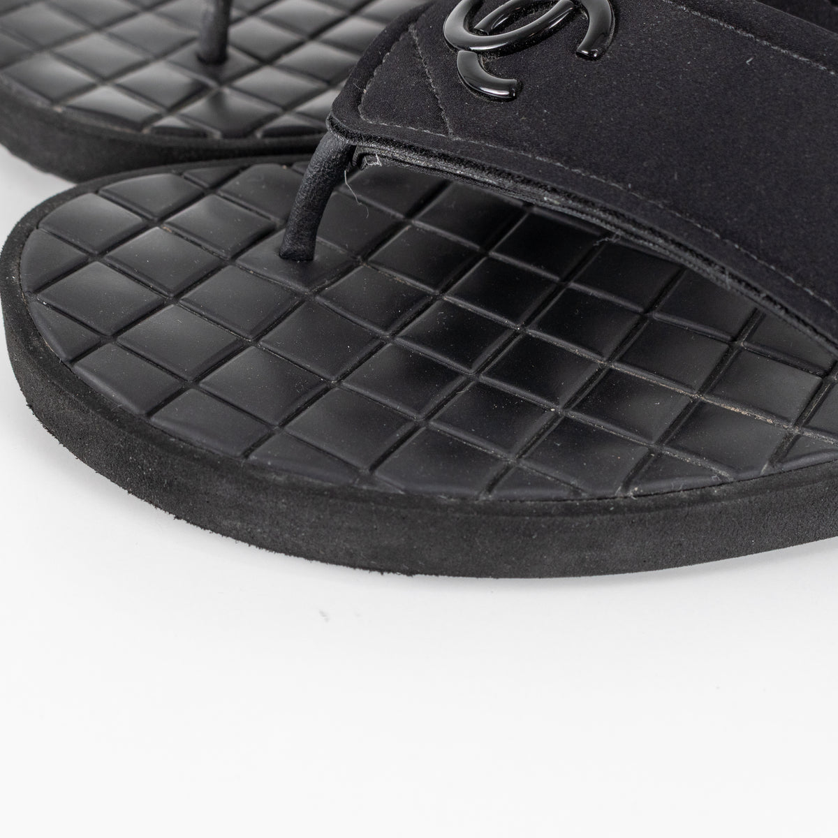 Chanel Black Cloth Rubber Quilted Sole Flip Flops