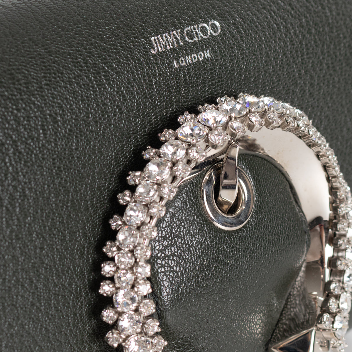 Jimmy Choo Green Leather Madeline Bag with Jewelled Clasp