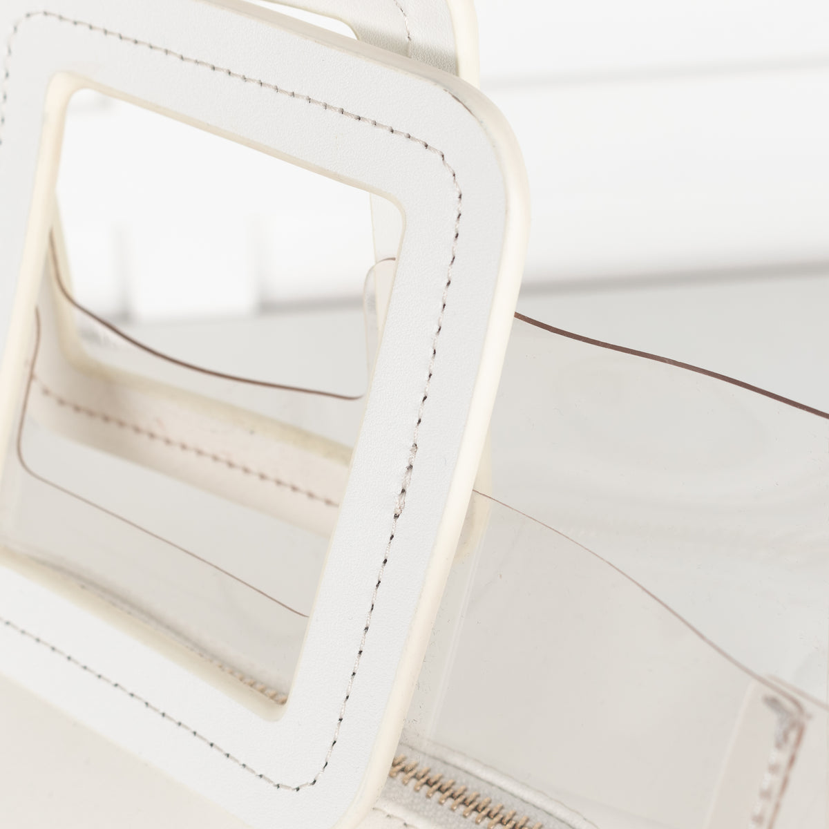 Staud Shirley White  Leather And Clear PVC Square Handle Bag