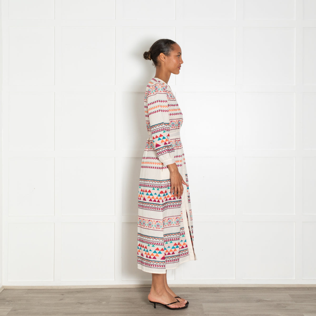 Aspiga Cream Multi Coloured Embroidered Cotton Dress