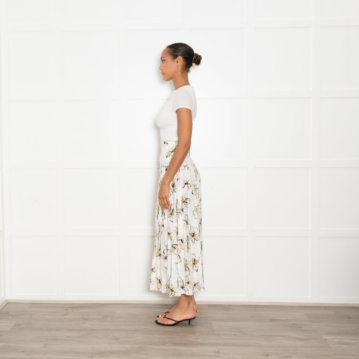 Bec + Bridge White Lily Print Linen Maxi Skirt UK 6