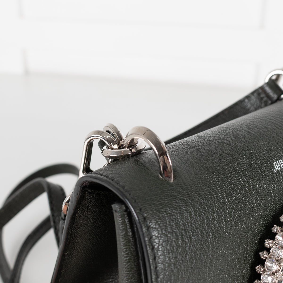 Jimmy Choo Green Leather Madeline Bag with Jewelled Clasp