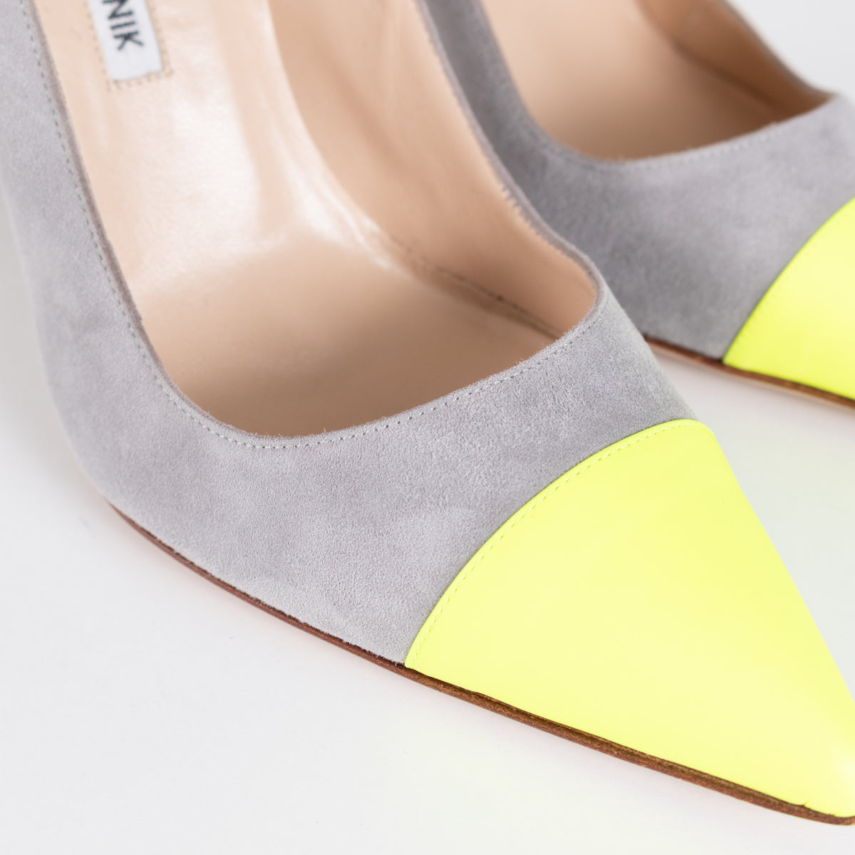 Manolo Blahnik Grey Court Shoe With Flourescent Toe