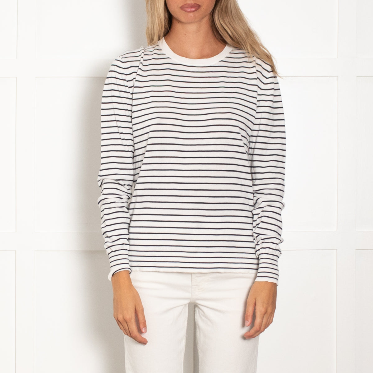 Aspesi Cream Navy Striped Cotton Fine Sweater