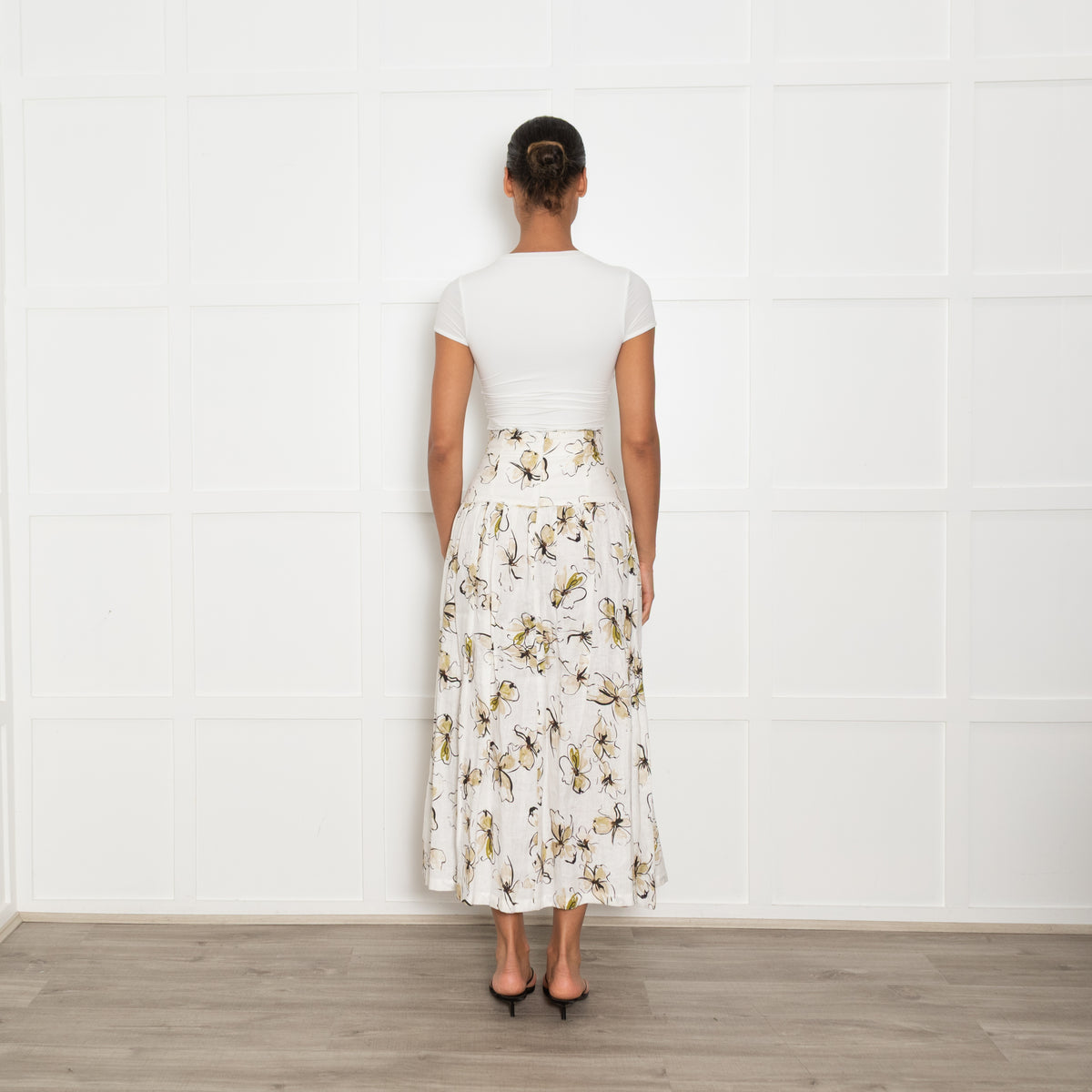 Bec + Bridge White Lily Print Linen Maxi Skirt UK 6
