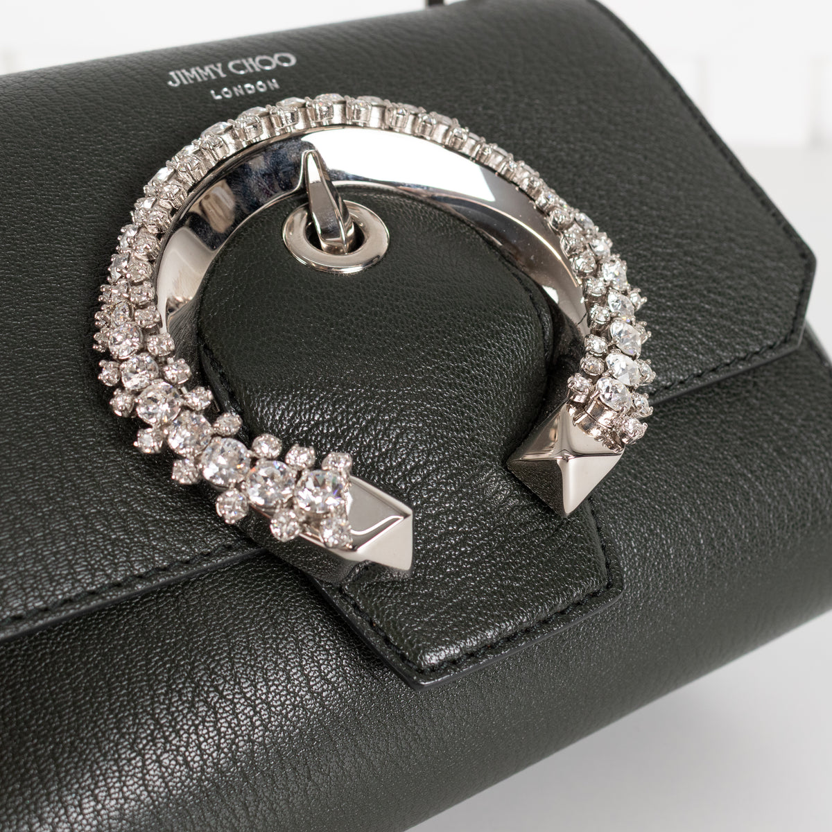 Jimmy Choo Green Leather Madeline Bag with Jewelled Clasp
