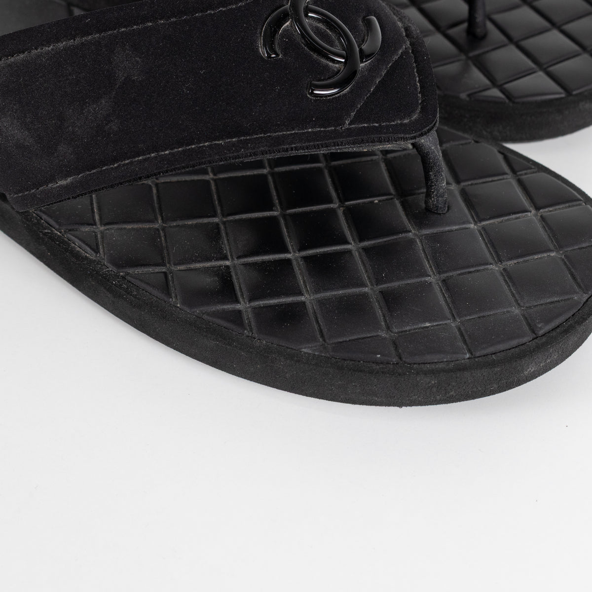 Chanel Black Cloth Rubber Quilted Sole Flip Flops