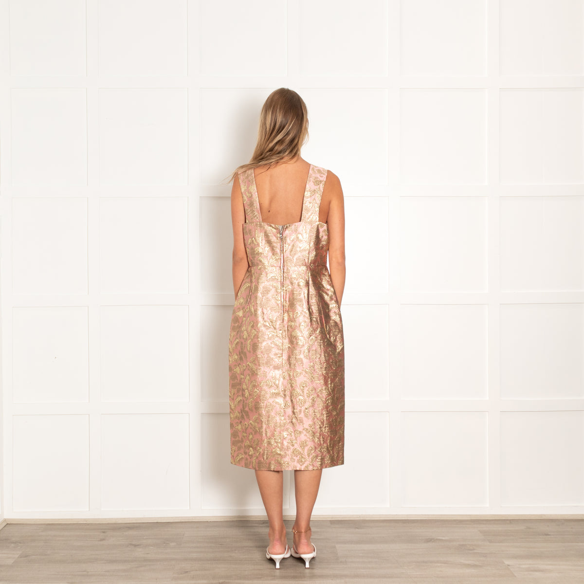 Prada Pink Gold Jacquard Sleeveless Dress