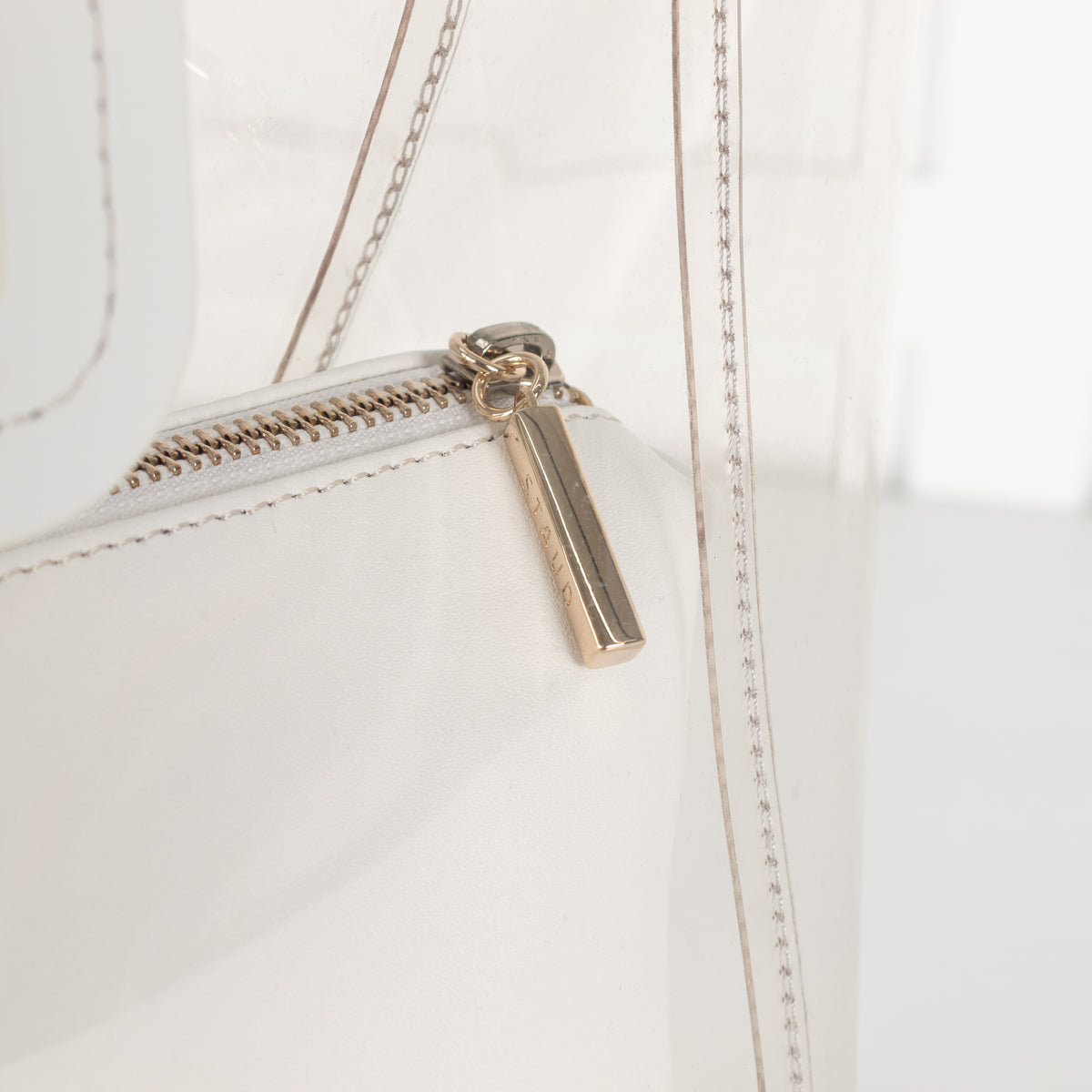 Staud Shirley White  Leather And Clear PVC Square Handle Bag
