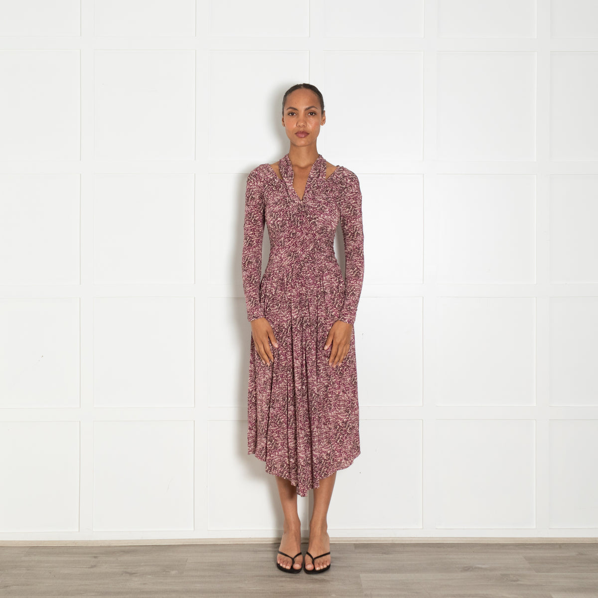 Isabel Marant Cream Burgundy Ruched Front Off The Shoulder Dress