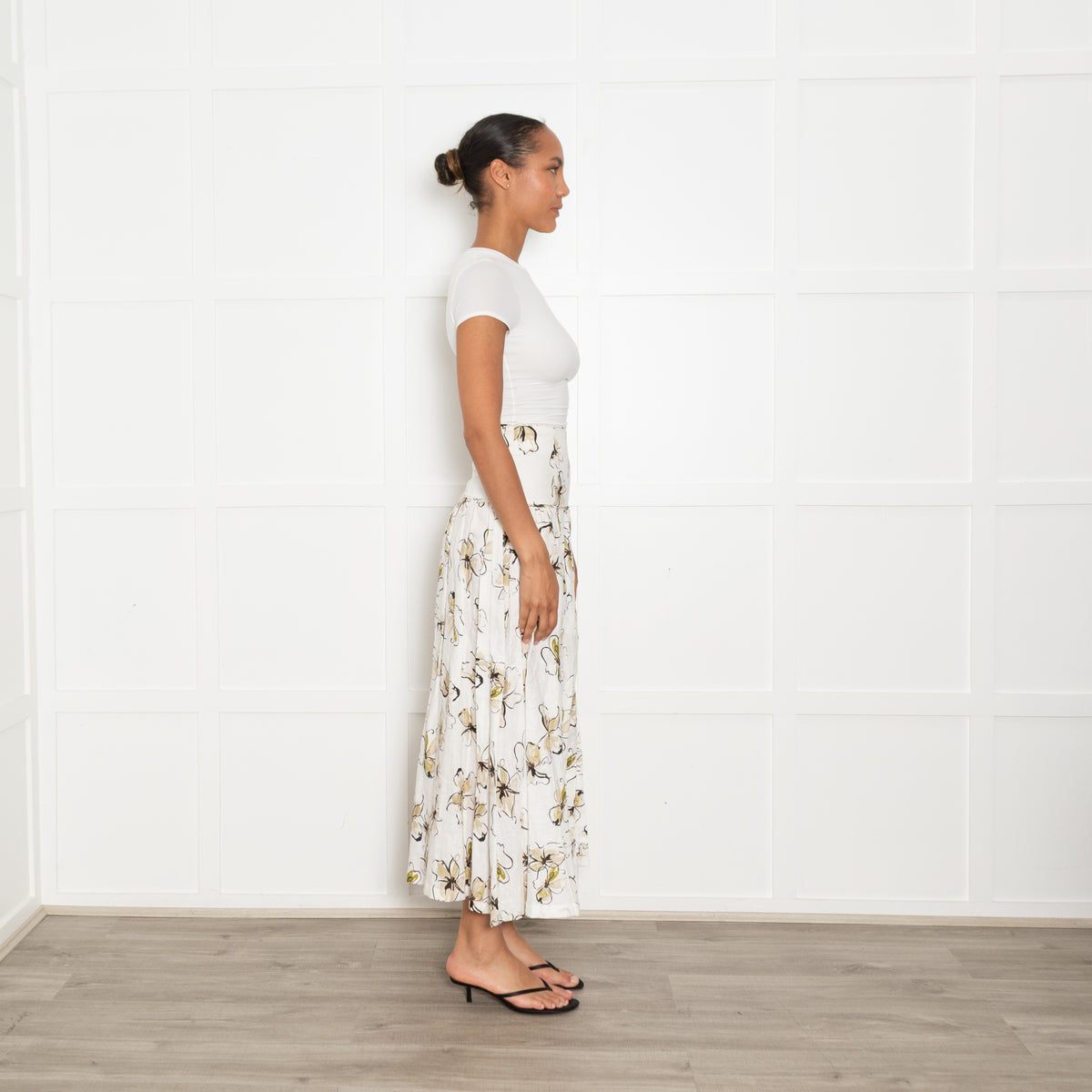 Bec + Bridge White Lily Print Linen Maxi Skirt UK 6