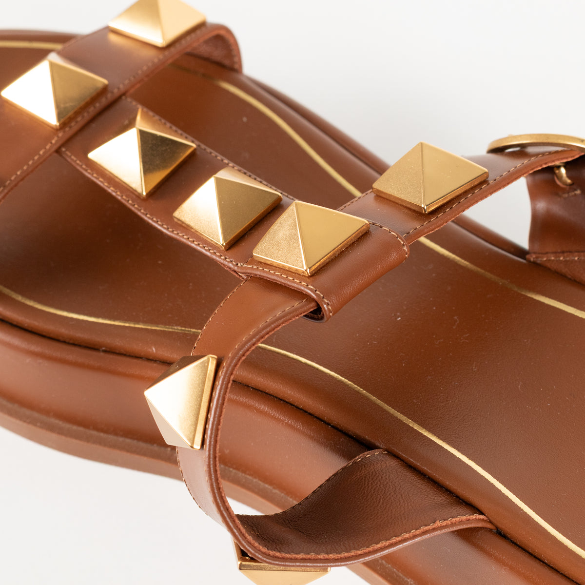 Valentino Brown Leather Roman Gold Rockstud Platform Sandals
