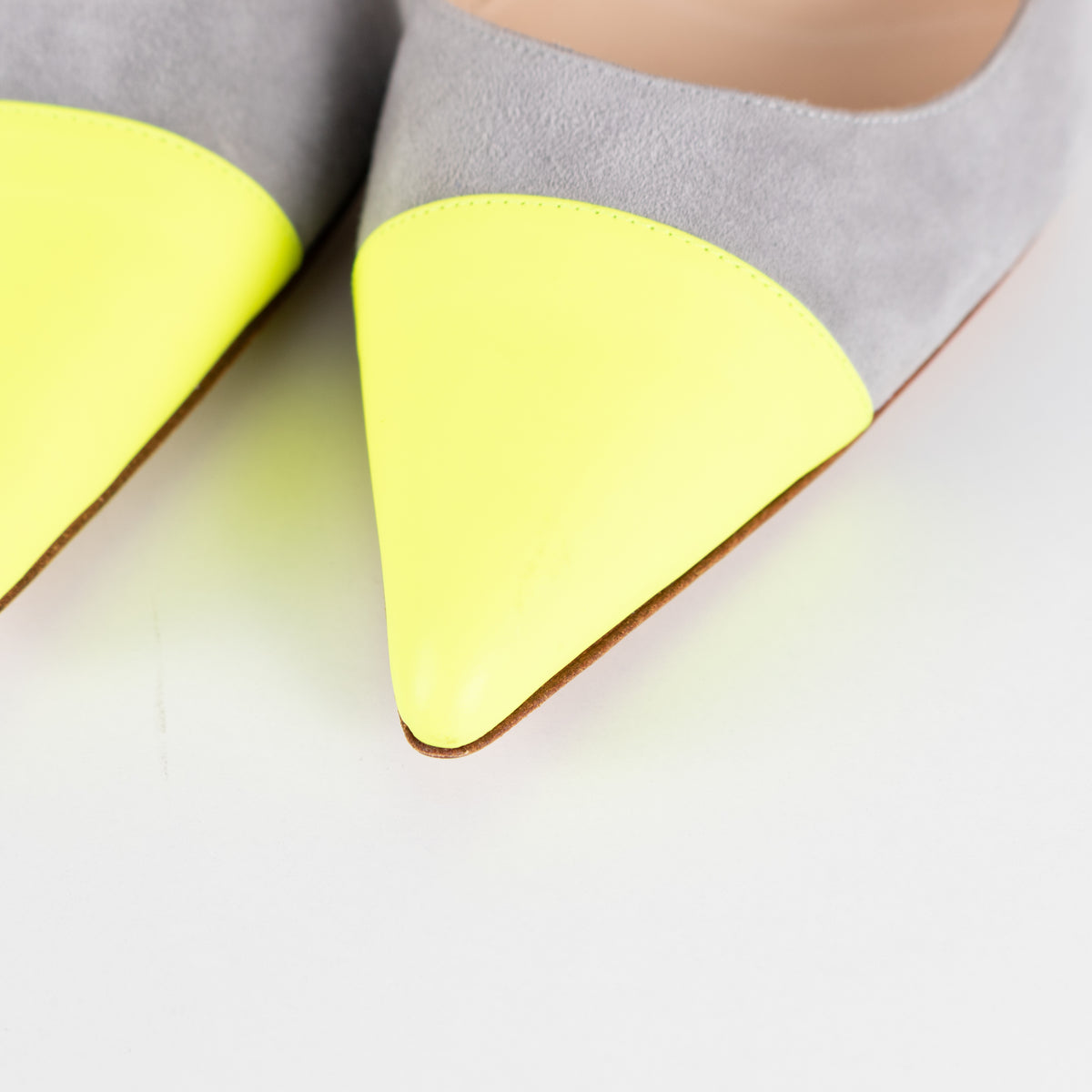 Manolo Blahnik Grey Court Shoe With Flourescent Toe