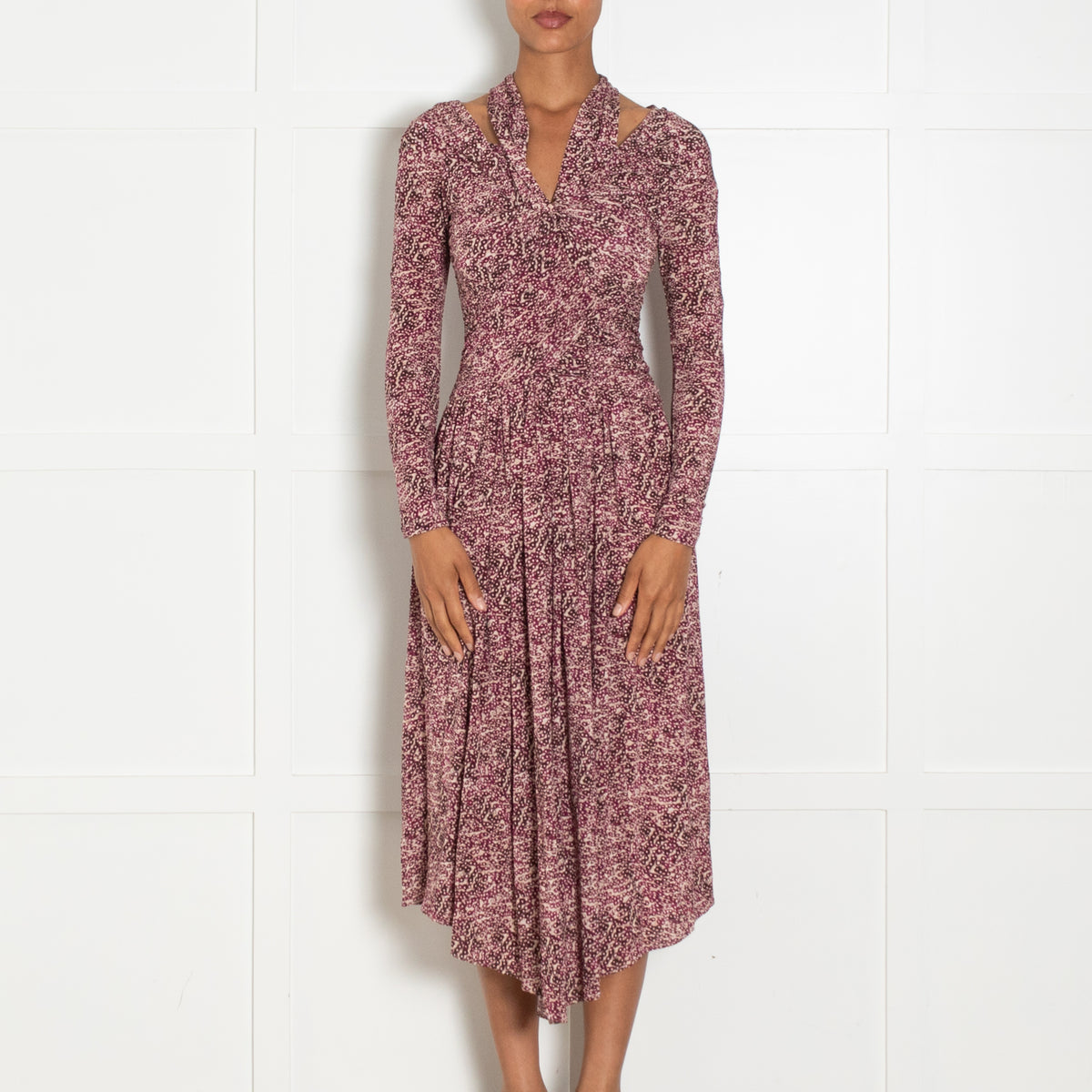 Isabel Marant Cream Burgundy Ruched Front Off The Shoulder Dress
