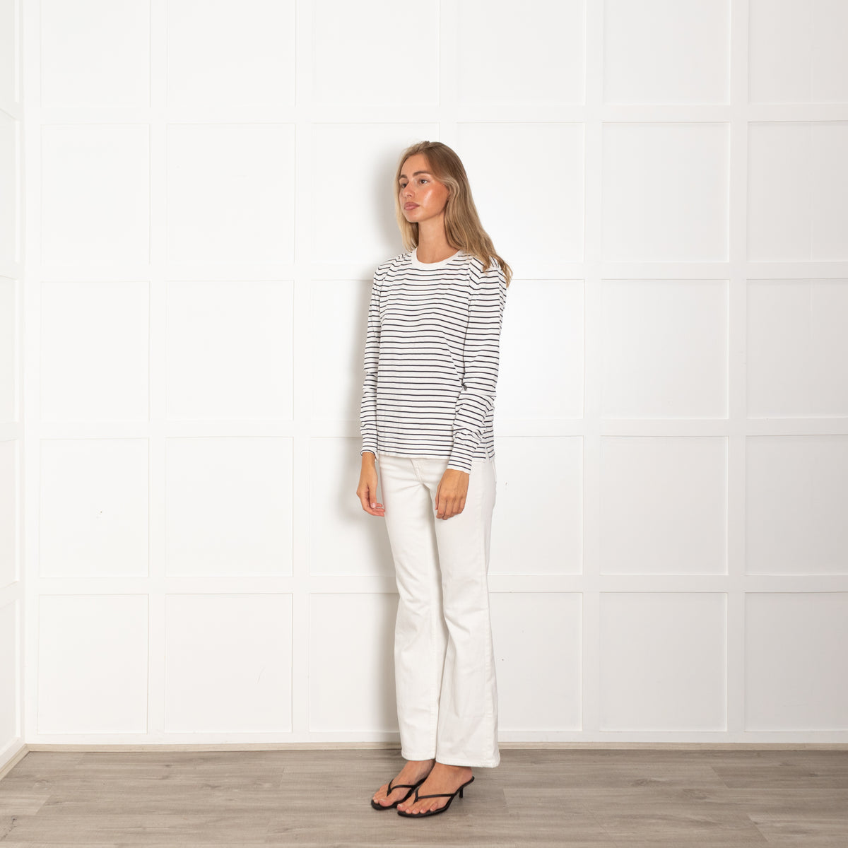 Aspesi Cream Navy Striped Cotton Fine Sweater