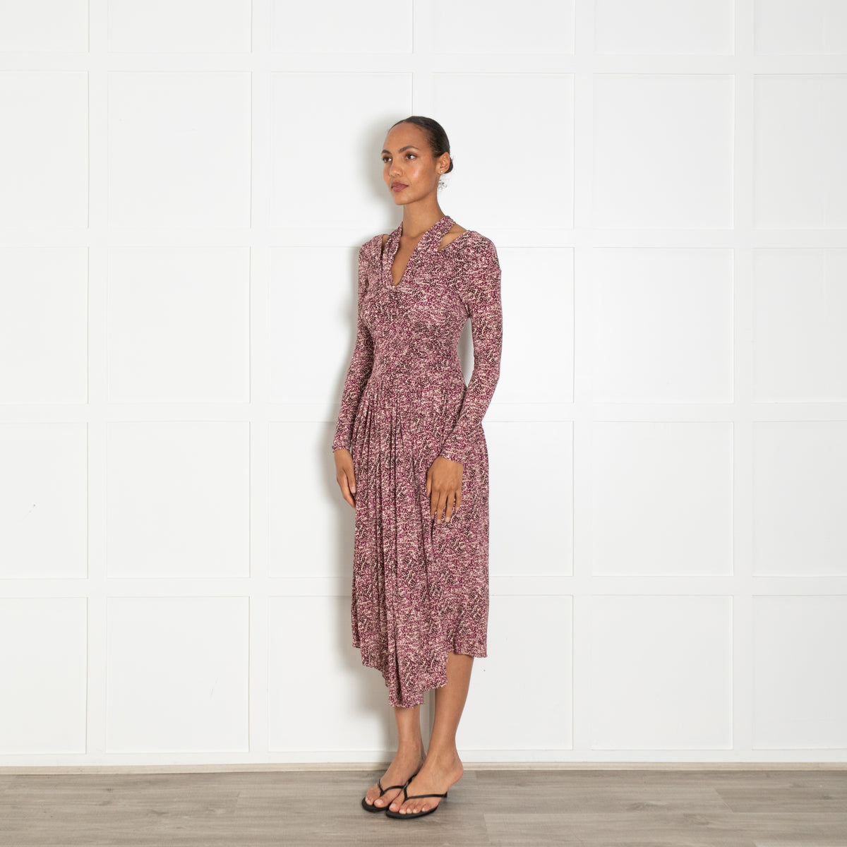 Isabel Marant Cream Burgundy Ruched Front Off The Shoulder Dress