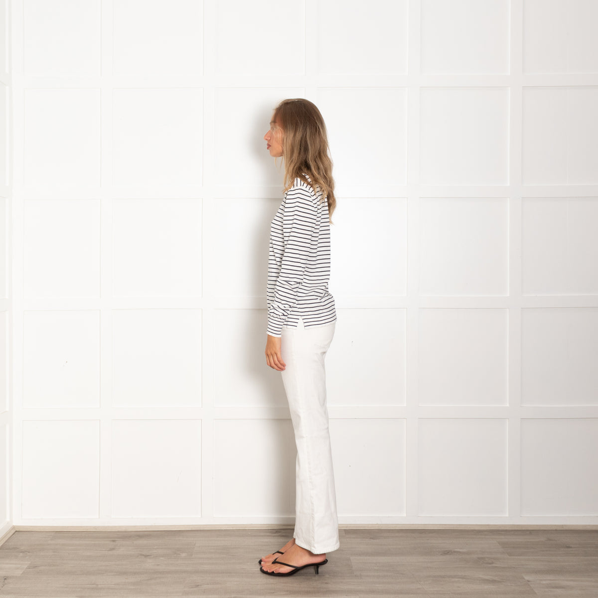 Aspesi Cream Navy Striped Cotton Fine Sweater
