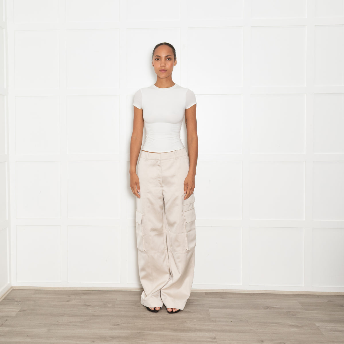 Me + Em Cream 'Satin Sheen' Cargo Trousers