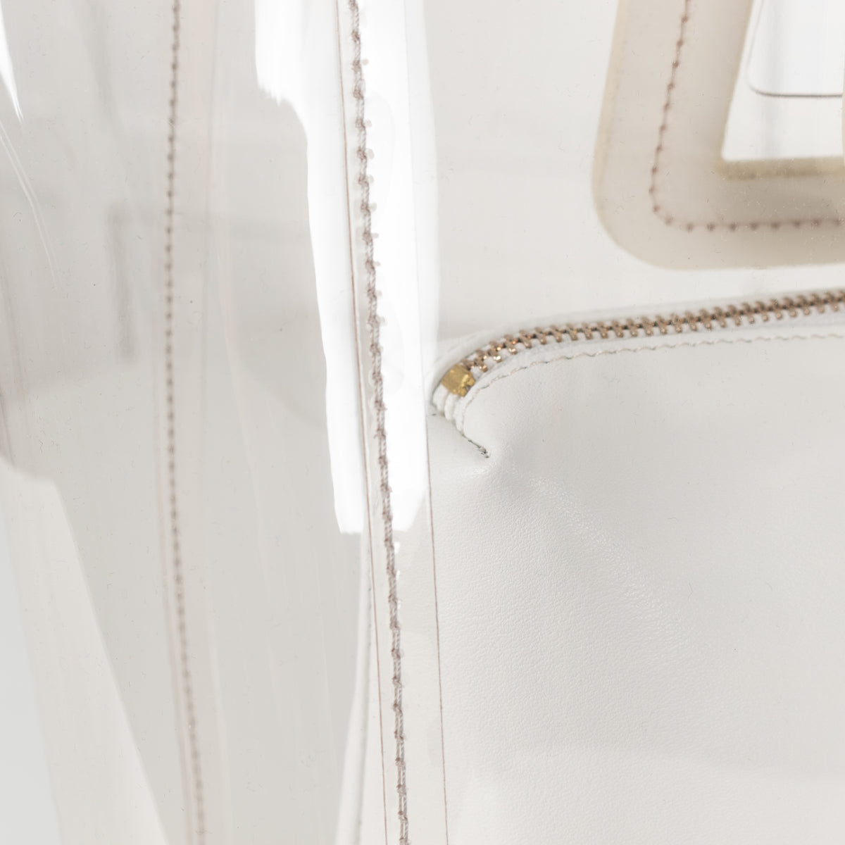 Staud Shirley White  Leather And Clear PVC Square Handle Bag