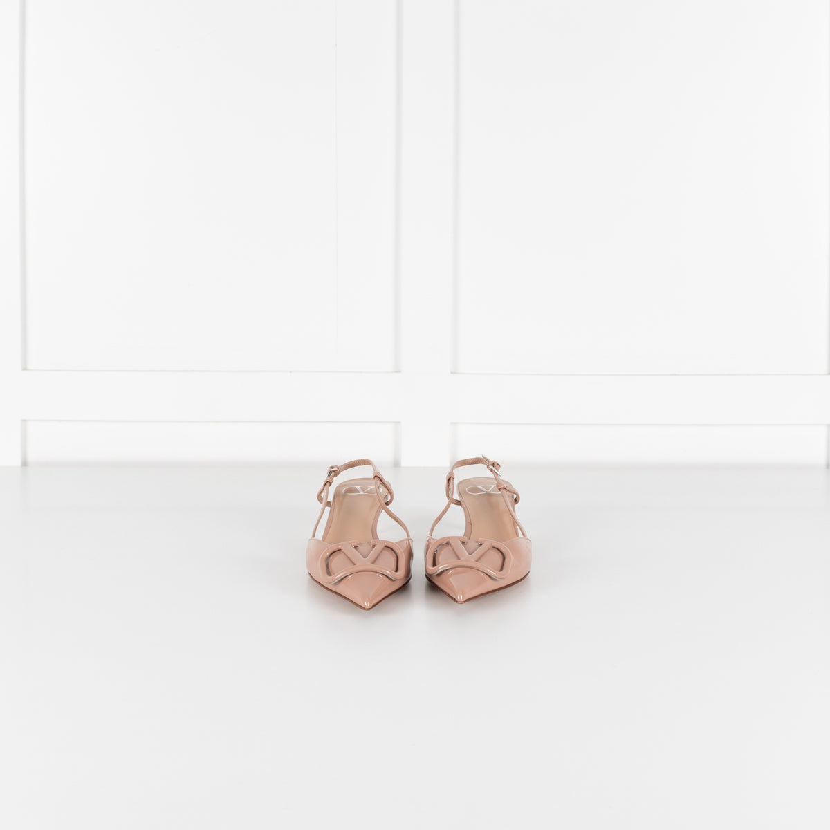 Valentino Nude Patent V Logo Kitten Slingback Sandals
