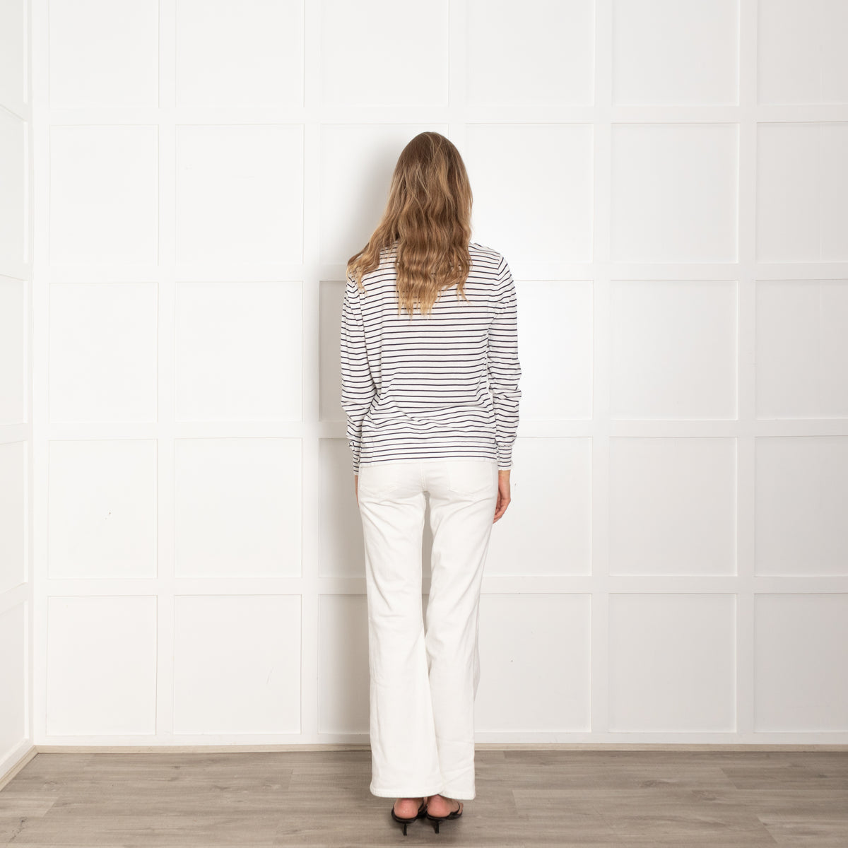 Aspesi Cream Navy Striped Cotton Fine Sweater