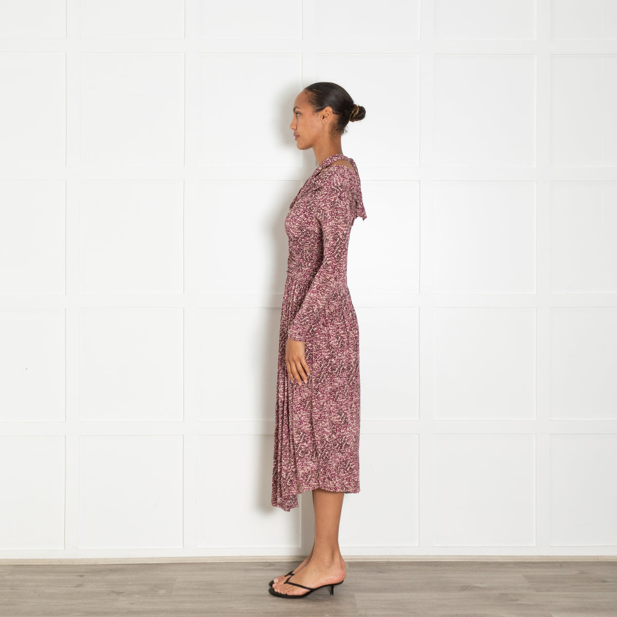 Isabel Marant Cream Burgundy Ruched Front Off The Shoulder Dress