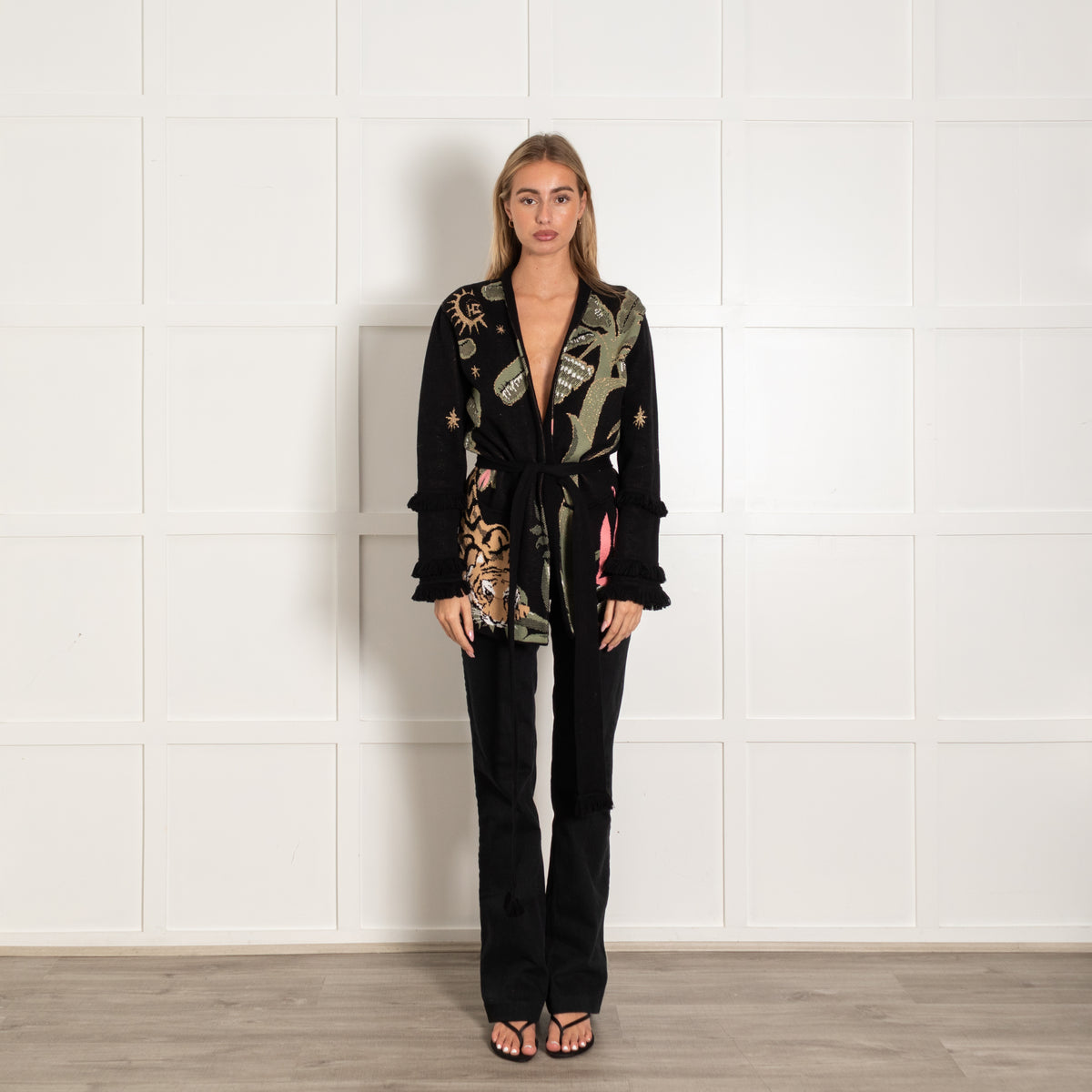 Hayley Menzies Black Tiger Print Wrap Cardigan
