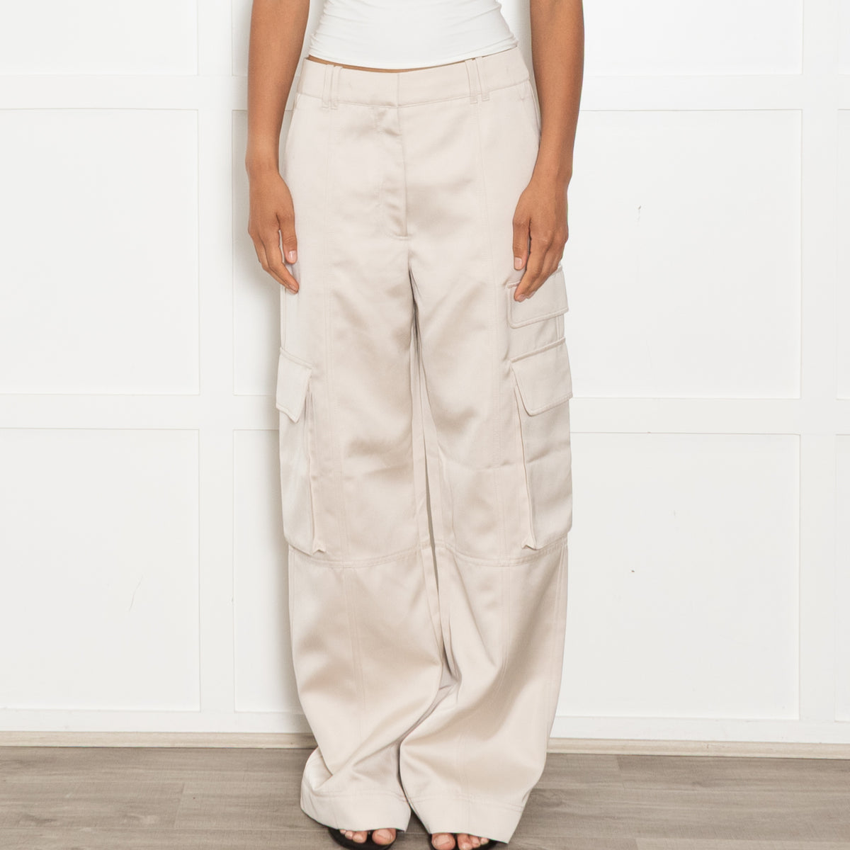 Me + Em Cream 'Satin Sheen' Cargo Trousers