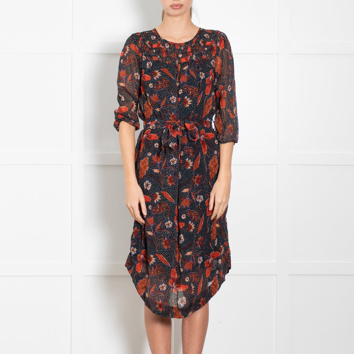 Pyrus Black Blue Orange Floral Dress