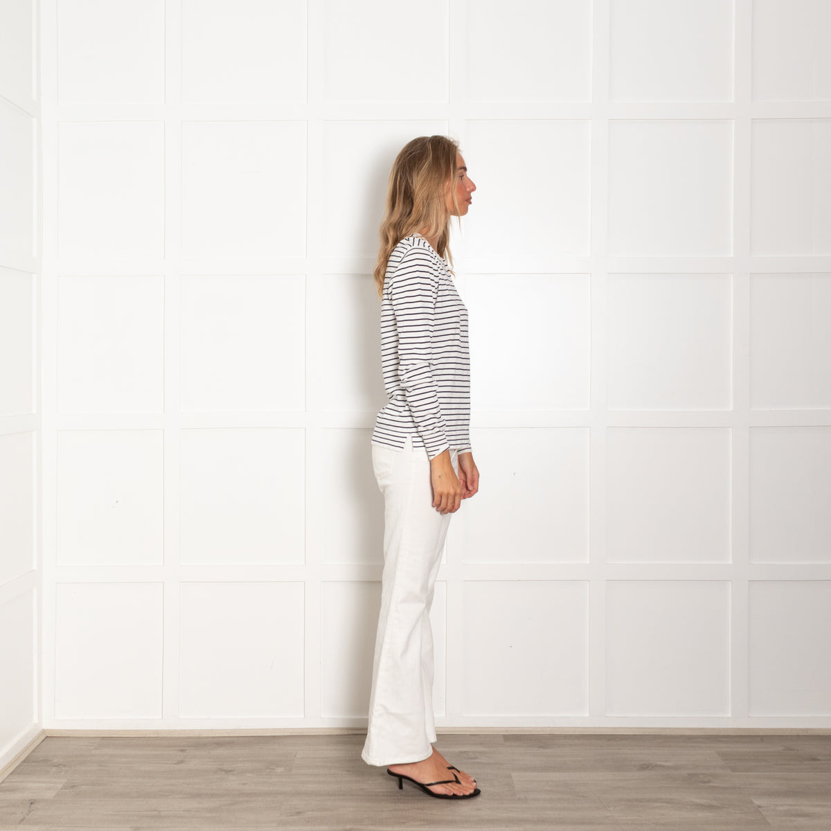Aspesi Cream Navy Striped Cotton Fine Sweater