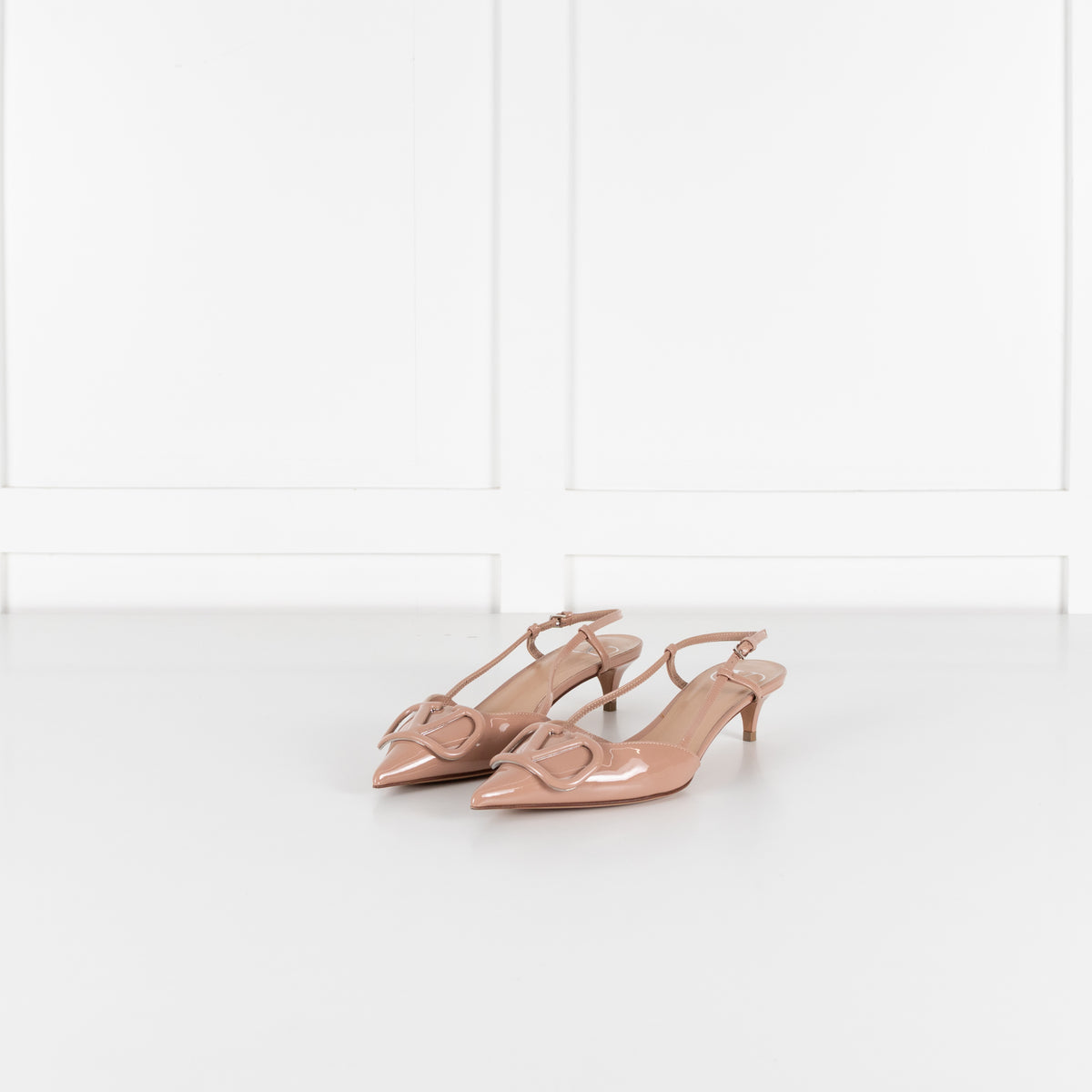 Valentino Nude Patent V Logo Kitten Slingback Sandals