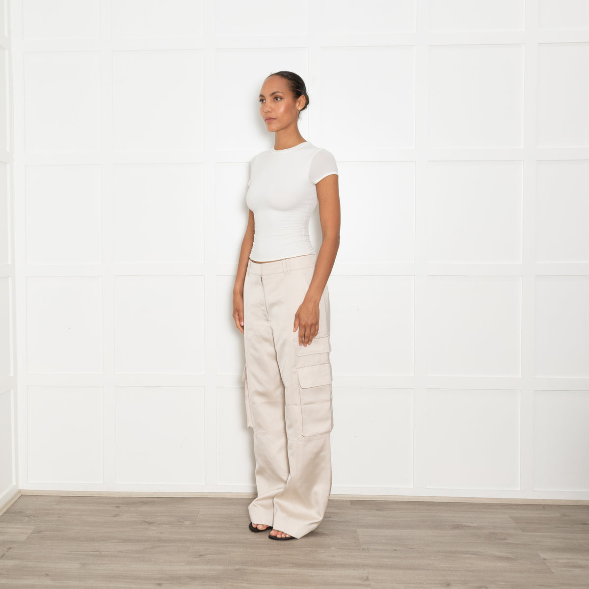 Me + Em Cream 'Satin Sheen' Cargo Trousers