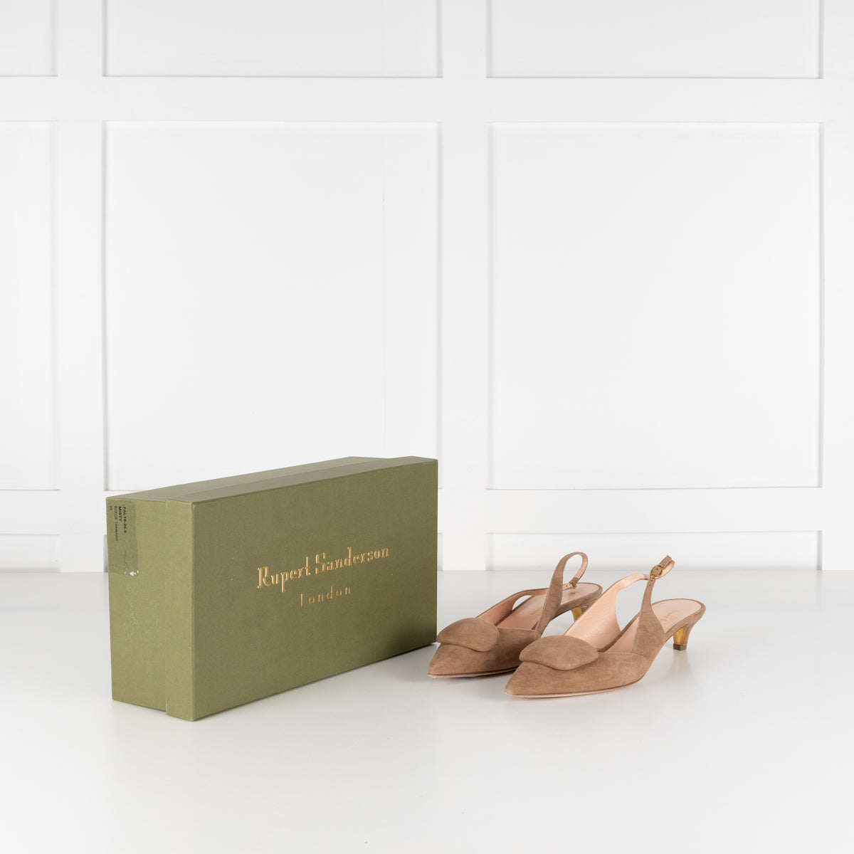 Rupert Sanderson Beige Suede Sling Back Kitten Heels