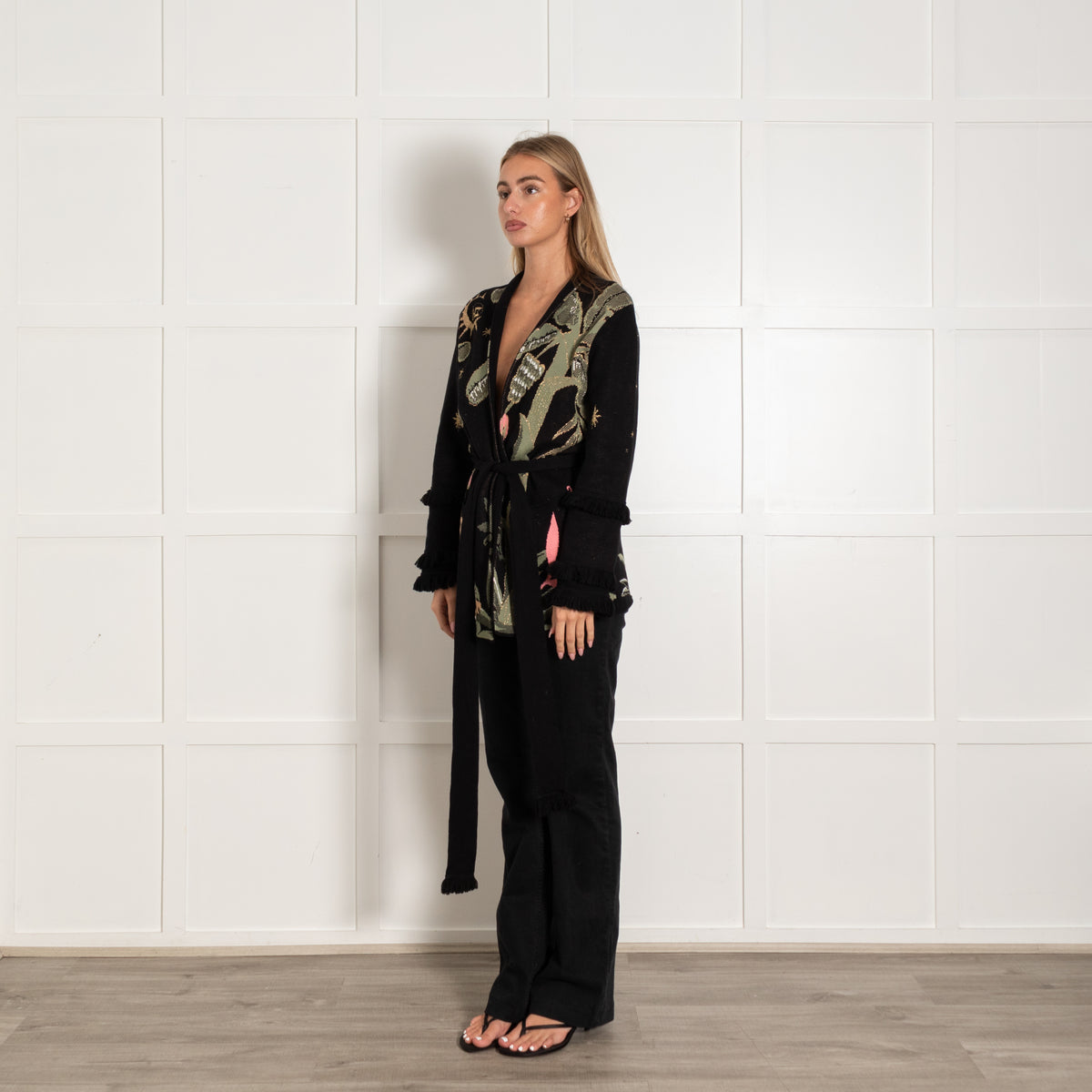 Hayley Menzies Black Tiger Print Wrap Cardigan