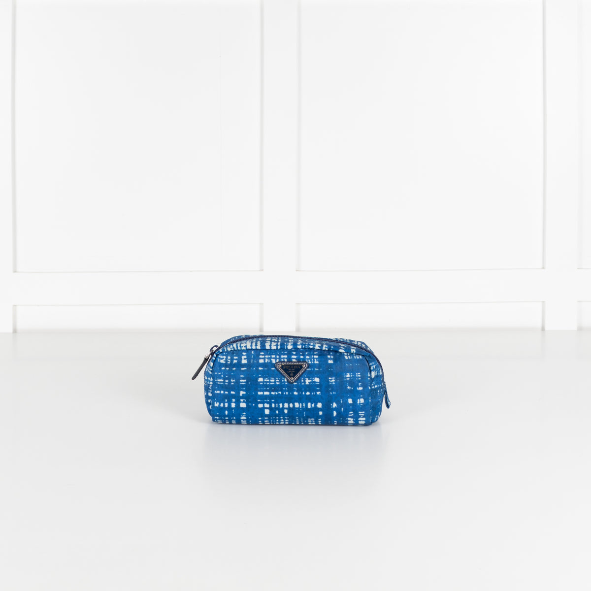 Prada Blue and White Nylon Zip Around Cosmetic Pouch