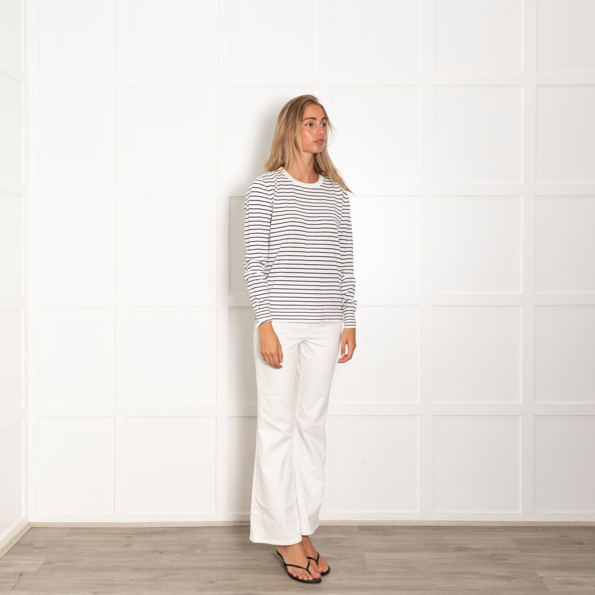 Aspesi Cream Navy Striped Cotton Fine Sweater