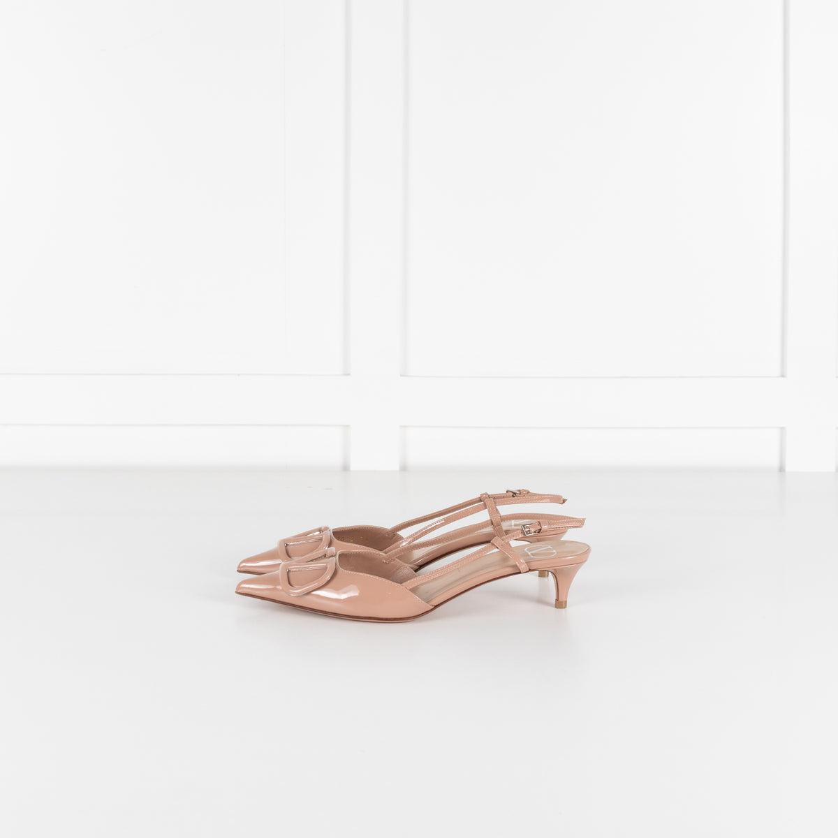 Valentino Nude Patent V Logo Kitten Slingback Sandals