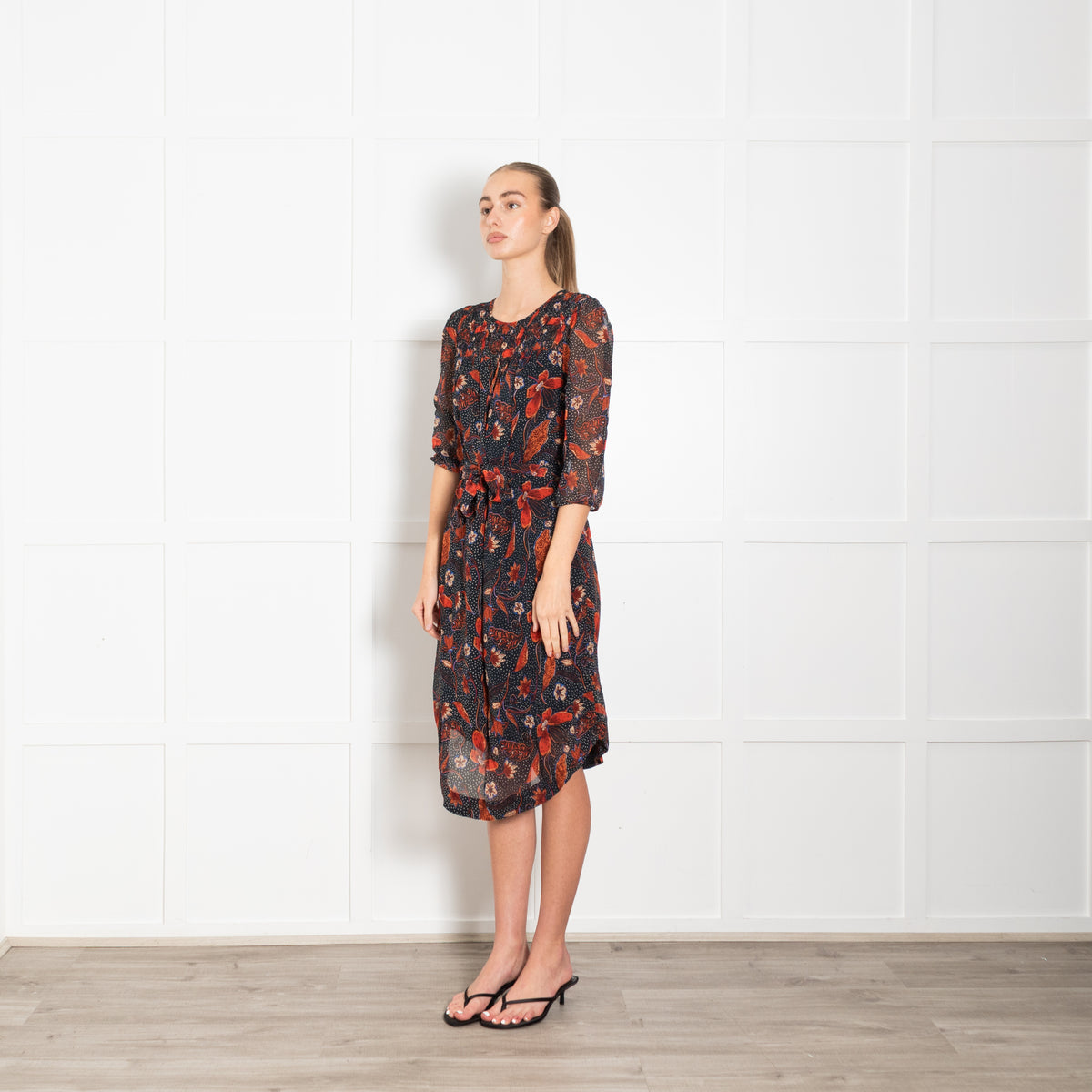 Pyrus Black Blue Orange Floral Dress